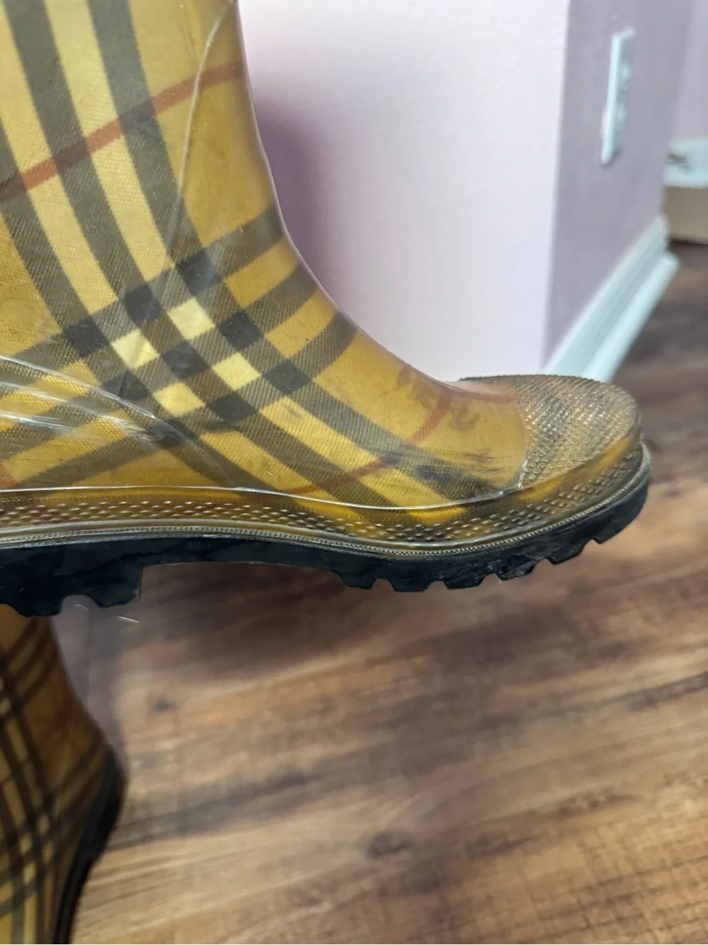 Burberry Tan Plaid Rain Boots
